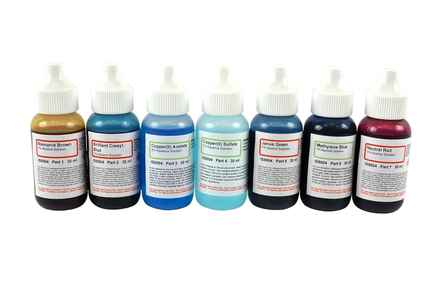 AmScope SK-6 Microscope Stains Vital Stain Kit - 7 Bottle Set, 6 Different Stains for Microscope Slides, Used on Living Cells Without Killing Them