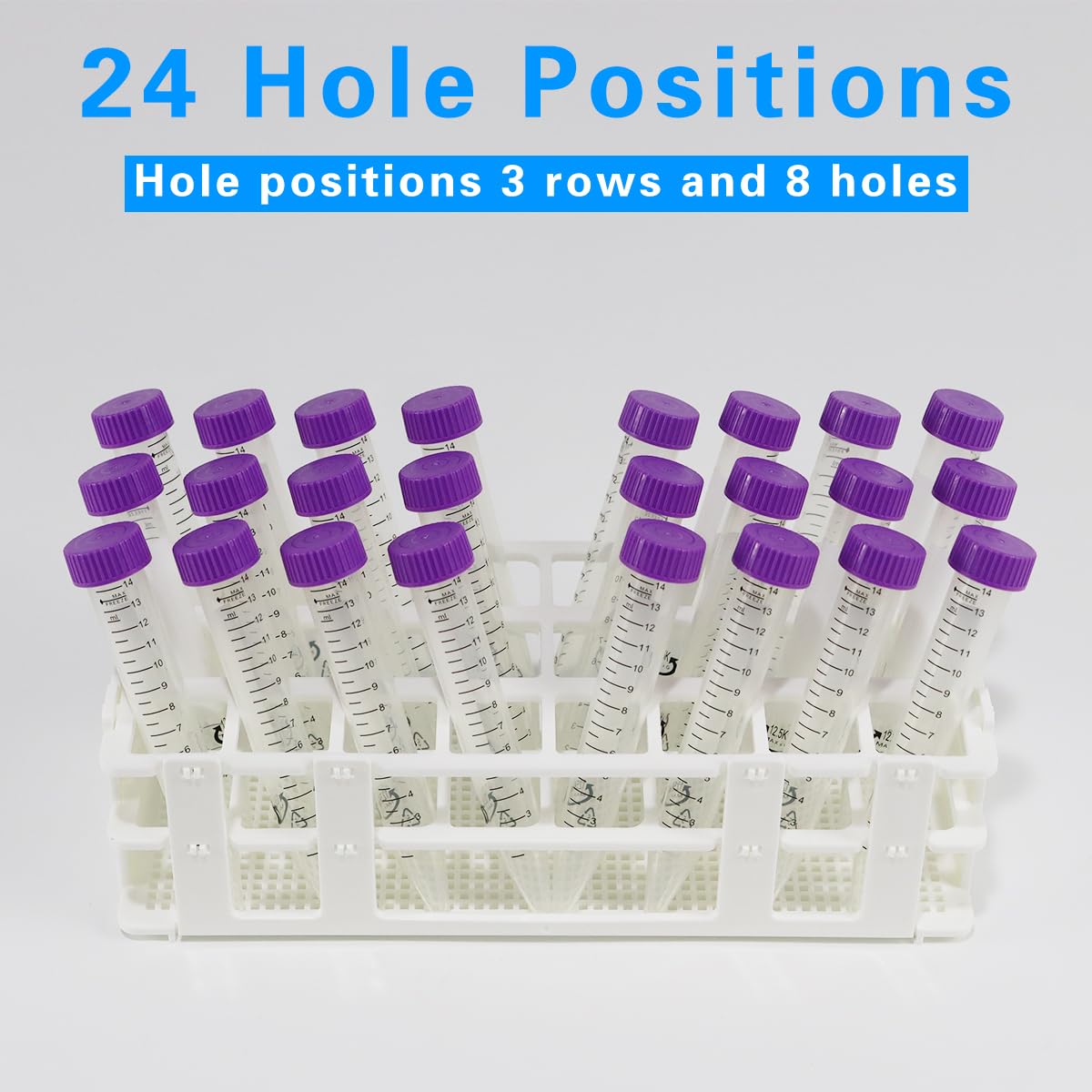 BIPEE Plastic Test Tube Rack, 24 Holes，Test Tube Holder for 25 mm Test Tubes, White Vial Holder, Detachable Test Tube Holder Rack (1pcs，24 Holes）