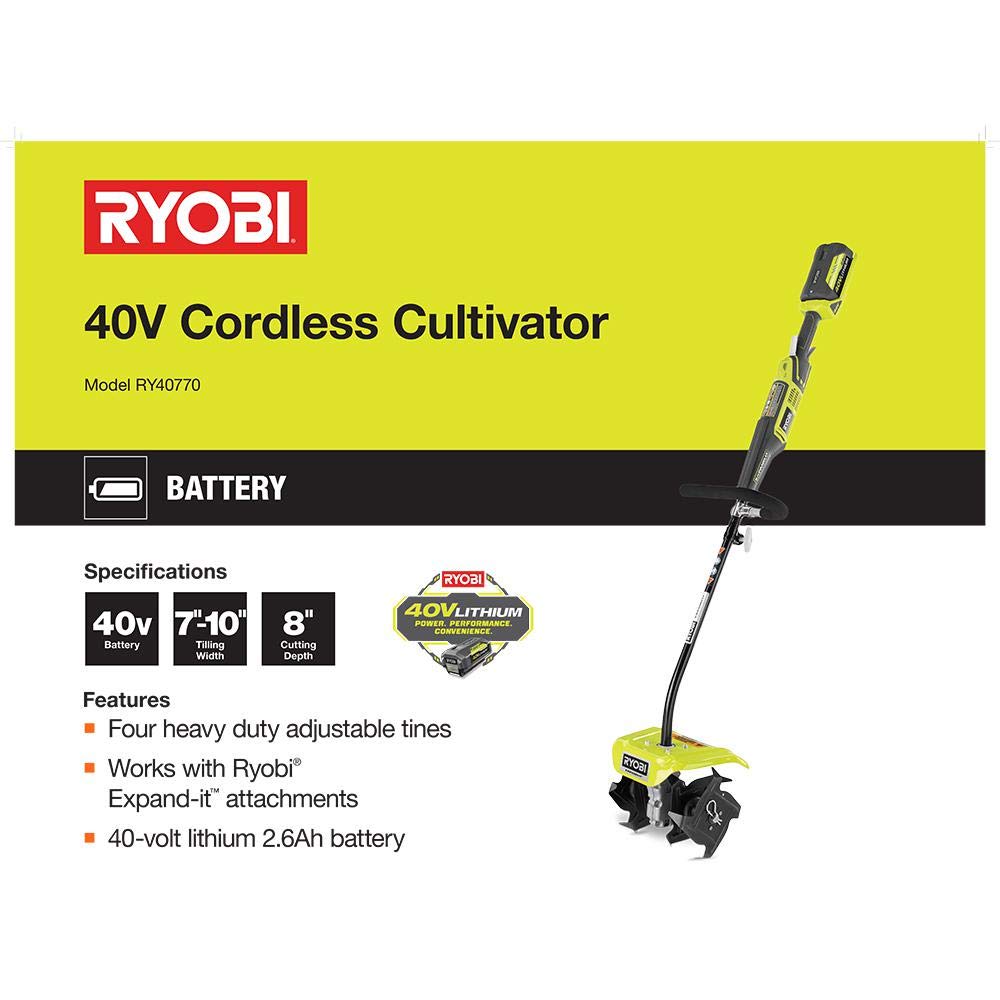 Ryobi 10 in. 40-Volt X Lithium-Ion Cordless Attachment Capable Cultivator