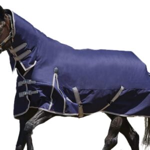 WeatherBeeta ComFiTec Essential Combo Neck Heavy Horse Blanket, Navy/Silver/Red, 78"