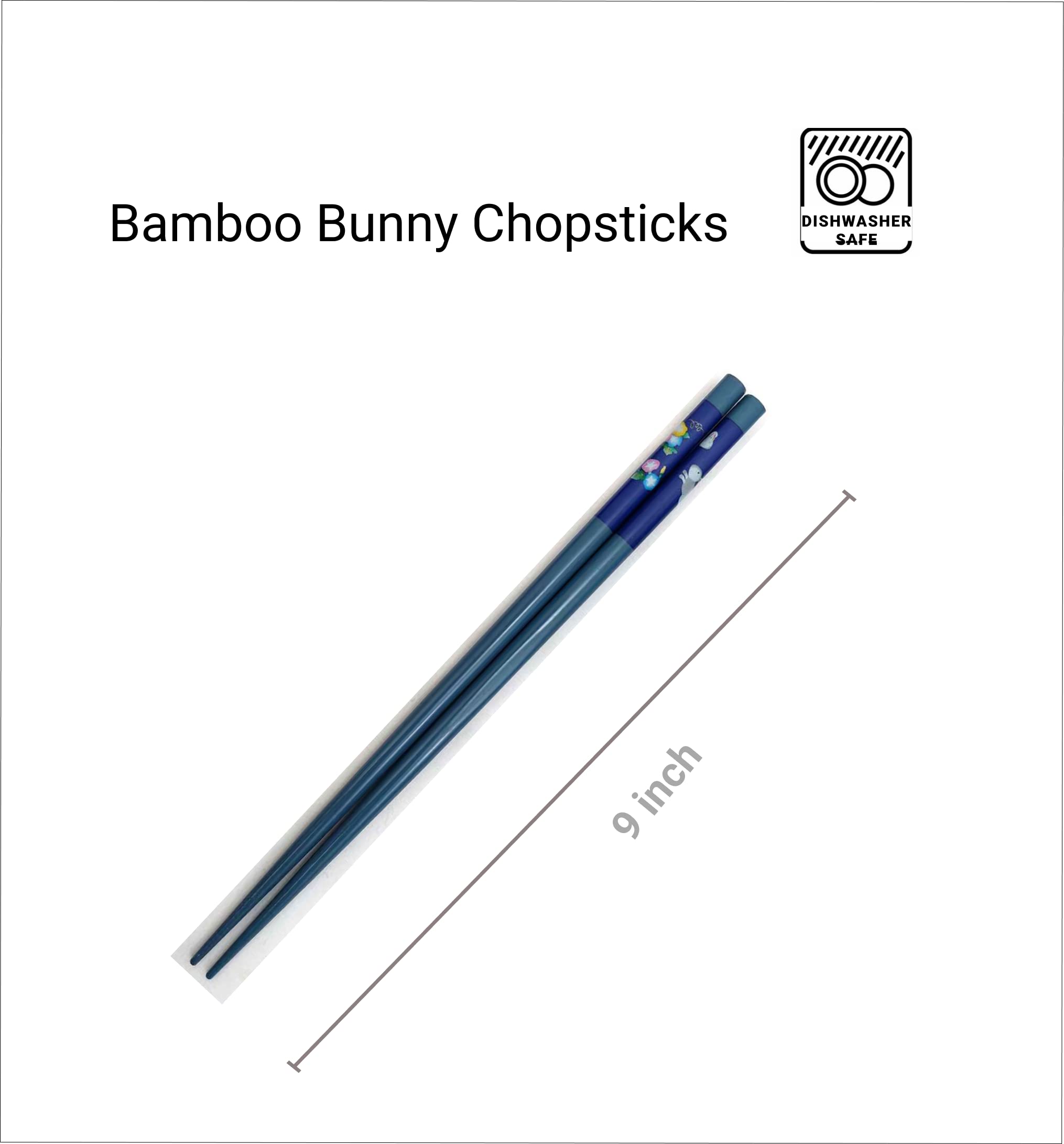 JapanBargain 3644, Bamboo Chopsticks Reusable Japanese Chinese Korean Chopsticks Set Wood Chop Sticks Hair Sticks 5 Pair Gift Set Dishwasher Safe, 9 inch (1, Bunny/Color)