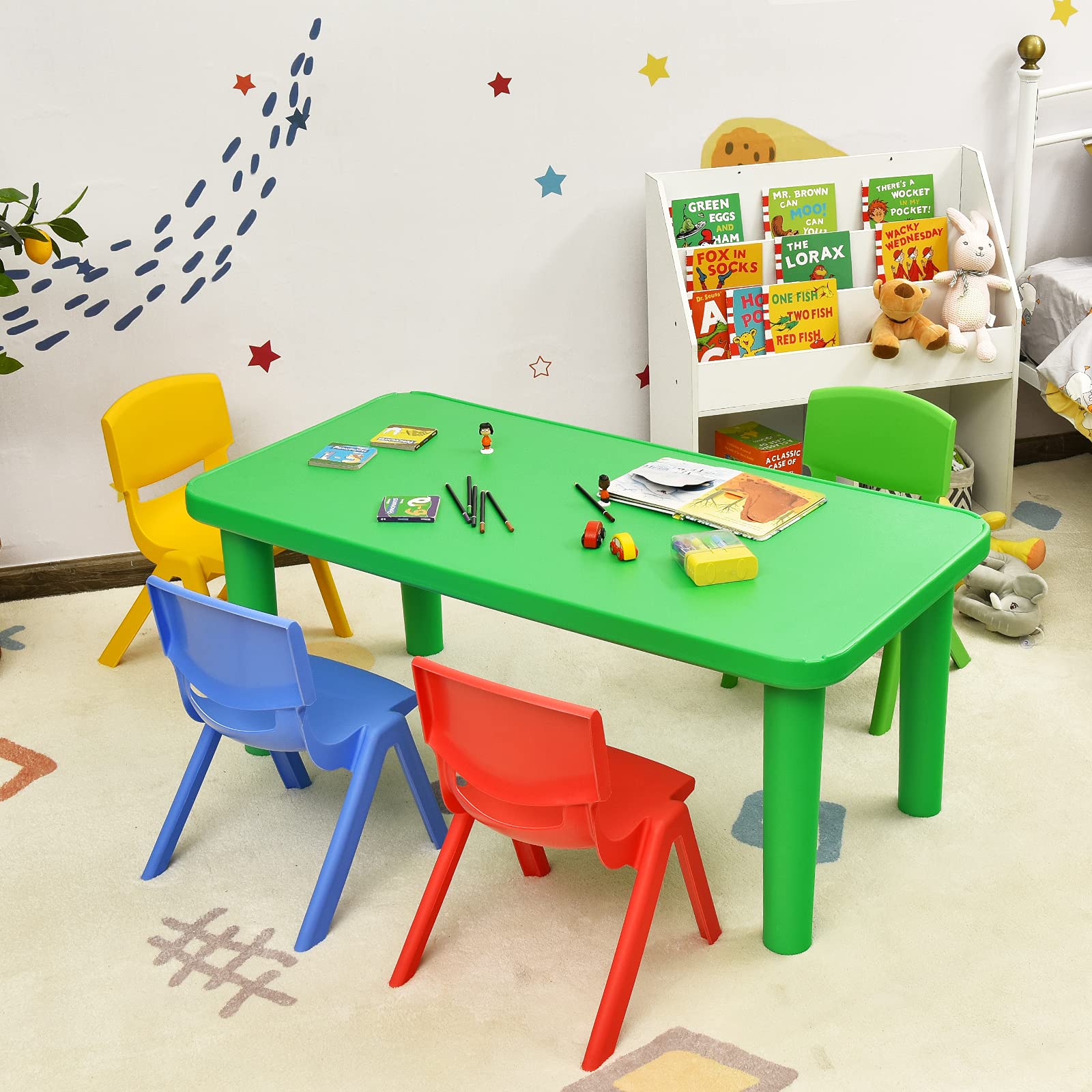 Costzon Kids Plastic Table, Portable Plastic Learn and Play Table for School Home Play Room, Activity Play Table (Table)