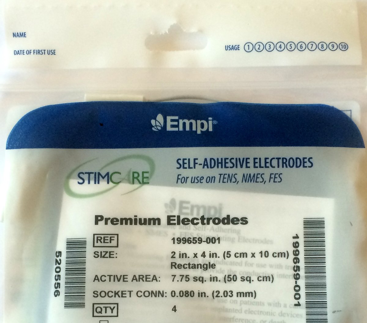 Empi StimCare Premium 2" x 4" Rectangle Electrodes 4 per Pack 199659-001