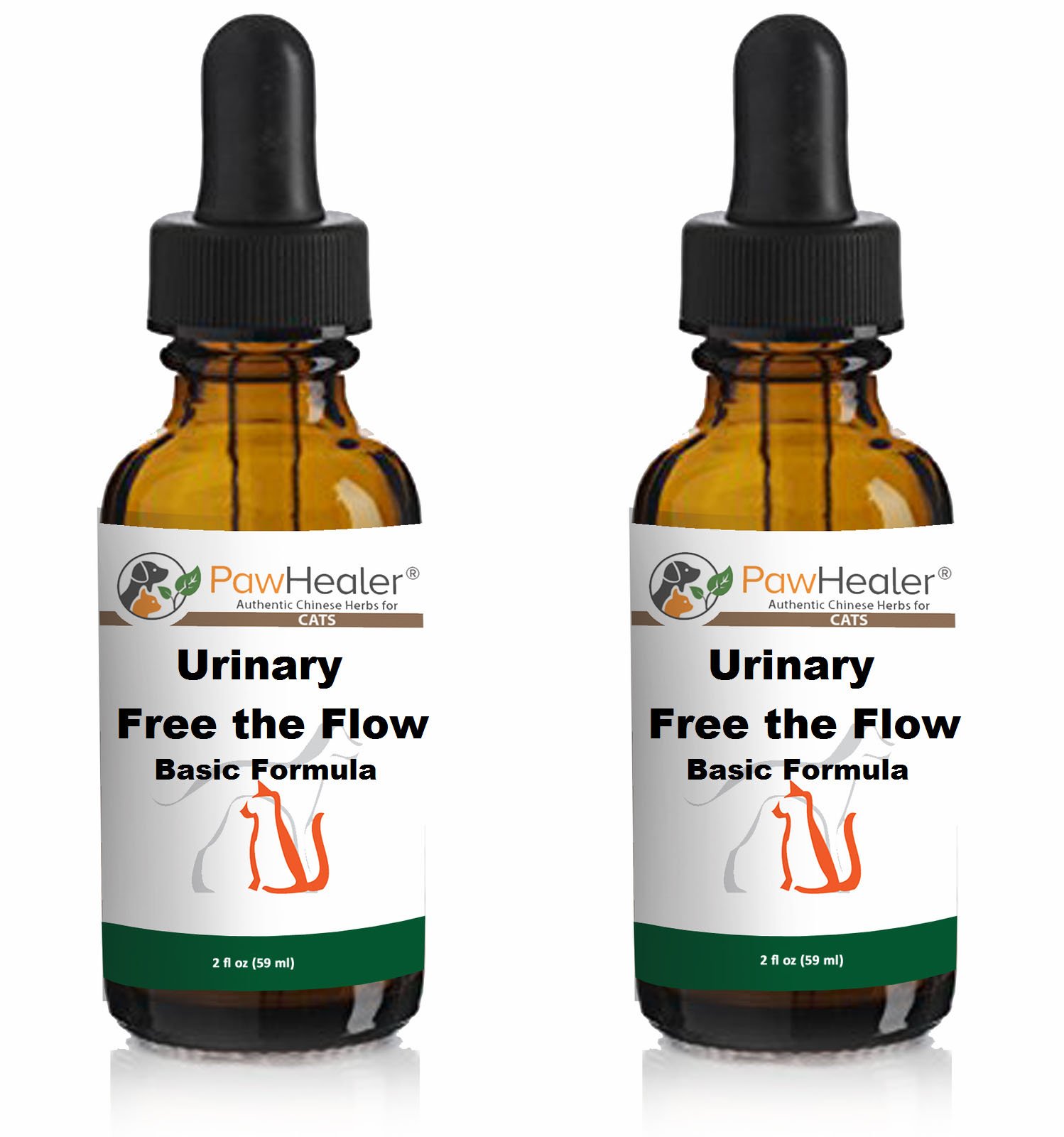 PawHealer Bladder Stones/Crystals: Urinary Free The Flow: Basic Formula - Herbal Liquid Herbs for Cats - 2 fl oz (59 ml) - Buy More Save More (2 Bottles)