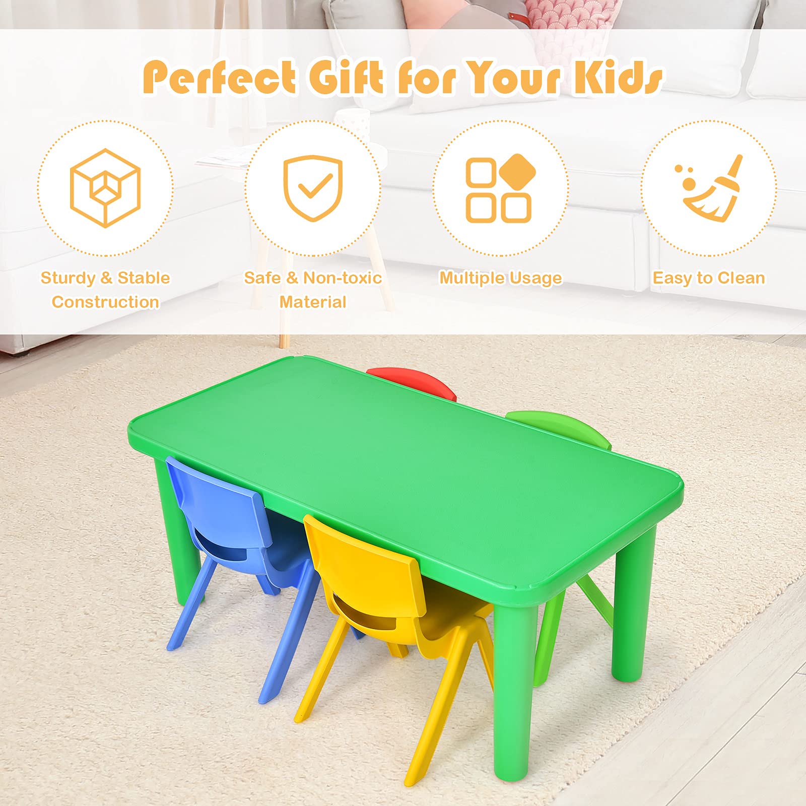 Costzon Kids Plastic Table, Portable Plastic Learn and Play Table for School Home Play Room, Activity Play Table (Table)