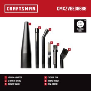 CRAFTSMAN CMXZVBE38668 1-1/4 in. 6-Piece Micro-Cleaning Wet Dry Vac Attachment Kit, Industrial-Grade Shop Vacuum Accessories for Intricate and Detail Cleaning, Fits 1-1/4 in. Hose Diameter