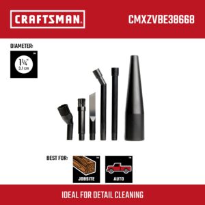 CRAFTSMAN CMXZVBE38668 1-1/4 in. 6-Piece Micro-Cleaning Wet Dry Vac Attachment Kit, Industrial-Grade Shop Vacuum Accessories for Intricate and Detail Cleaning, Fits 1-1/4 in. Hose Diameter