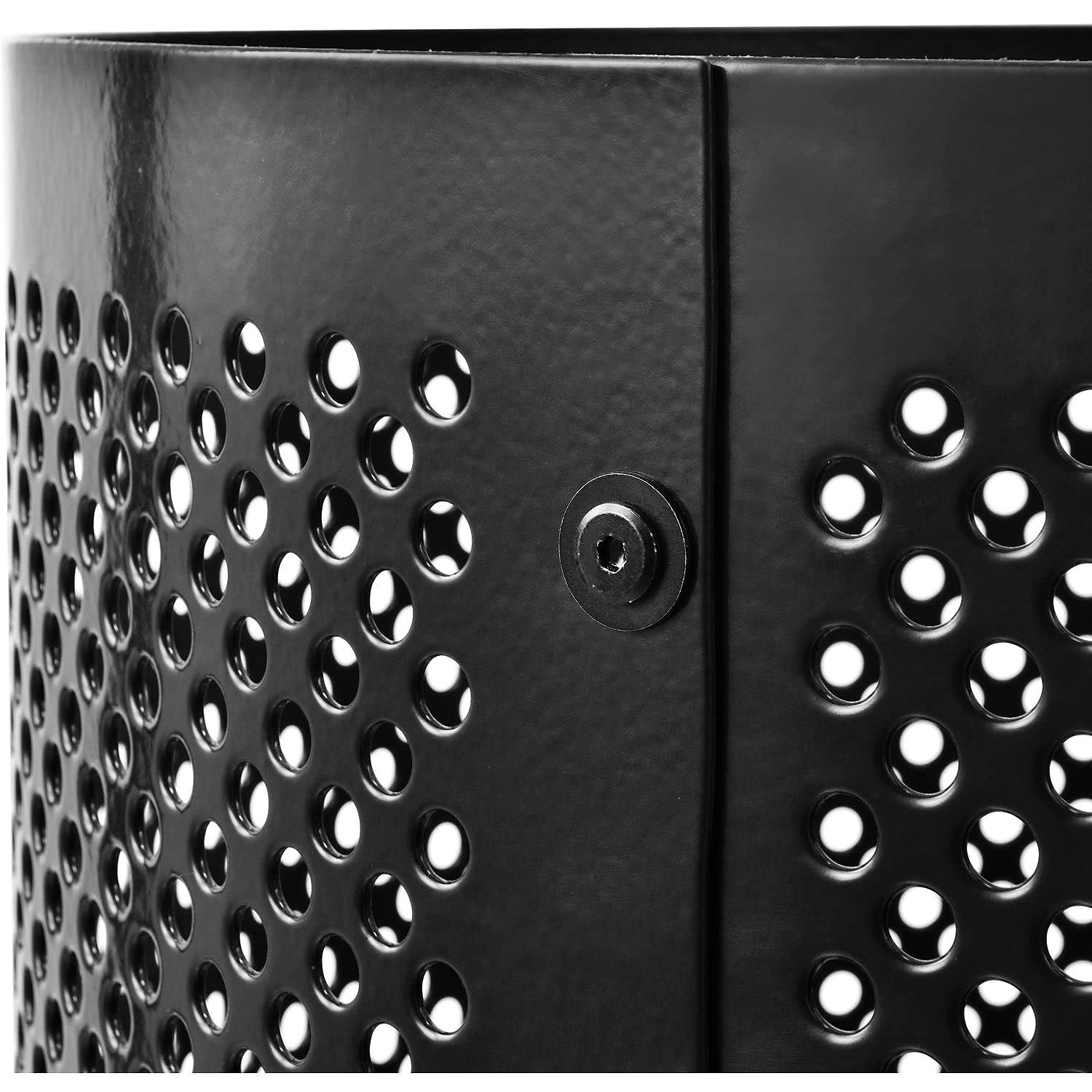 Global Industrial Thermoplastic Coated Perforated Receptacle w/Flat Lid, 32 Gallon, Black