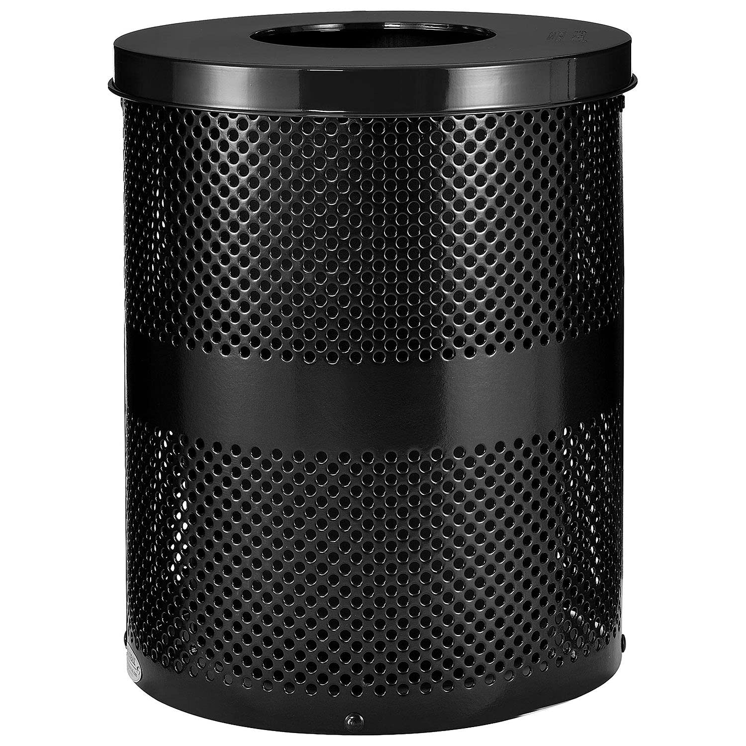 Global Industrial Thermoplastic Coated Perforated Receptacle w/Flat Lid, 32 Gallon, Black