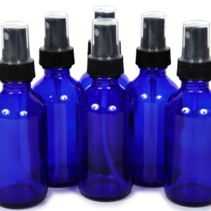 6, Cobalt Blue, 2 oz Glass Bottles, with Black Fine Mist Sprayers