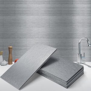 Art3d 32-Piece Peel and Stick Backsplash Tiles, Brushed Metal Subway Backsplash Tile for Kitchen (3"x6", Silver)