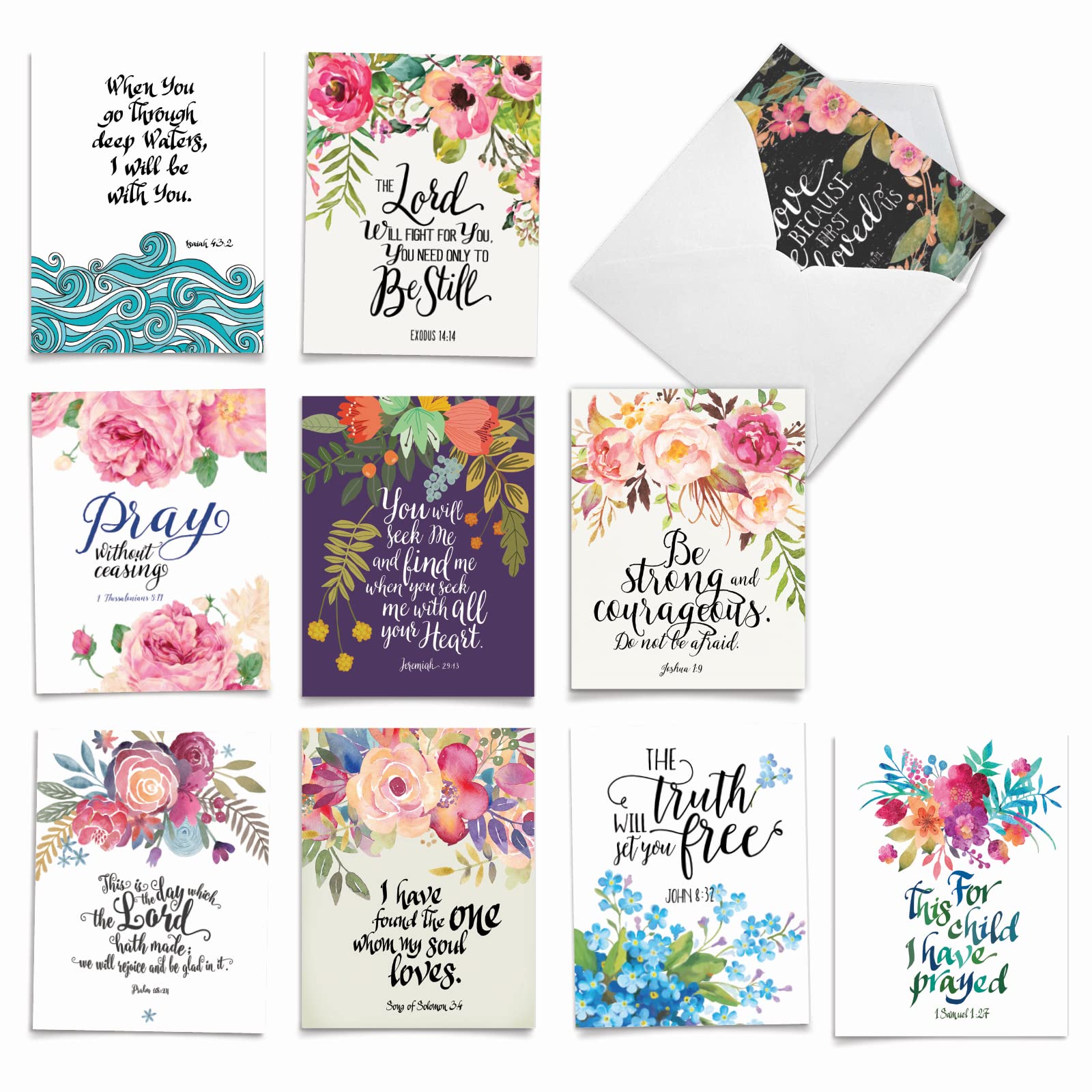 The Best Card Company - 10 Assorted Blank All Occasions Notecards Box Set 4 x 5.12 Inch w/Envelopes Bible Verse, Men, Women Variety Pack (10 Designs, 1 Each) - Holy Sentiments M2380OCB