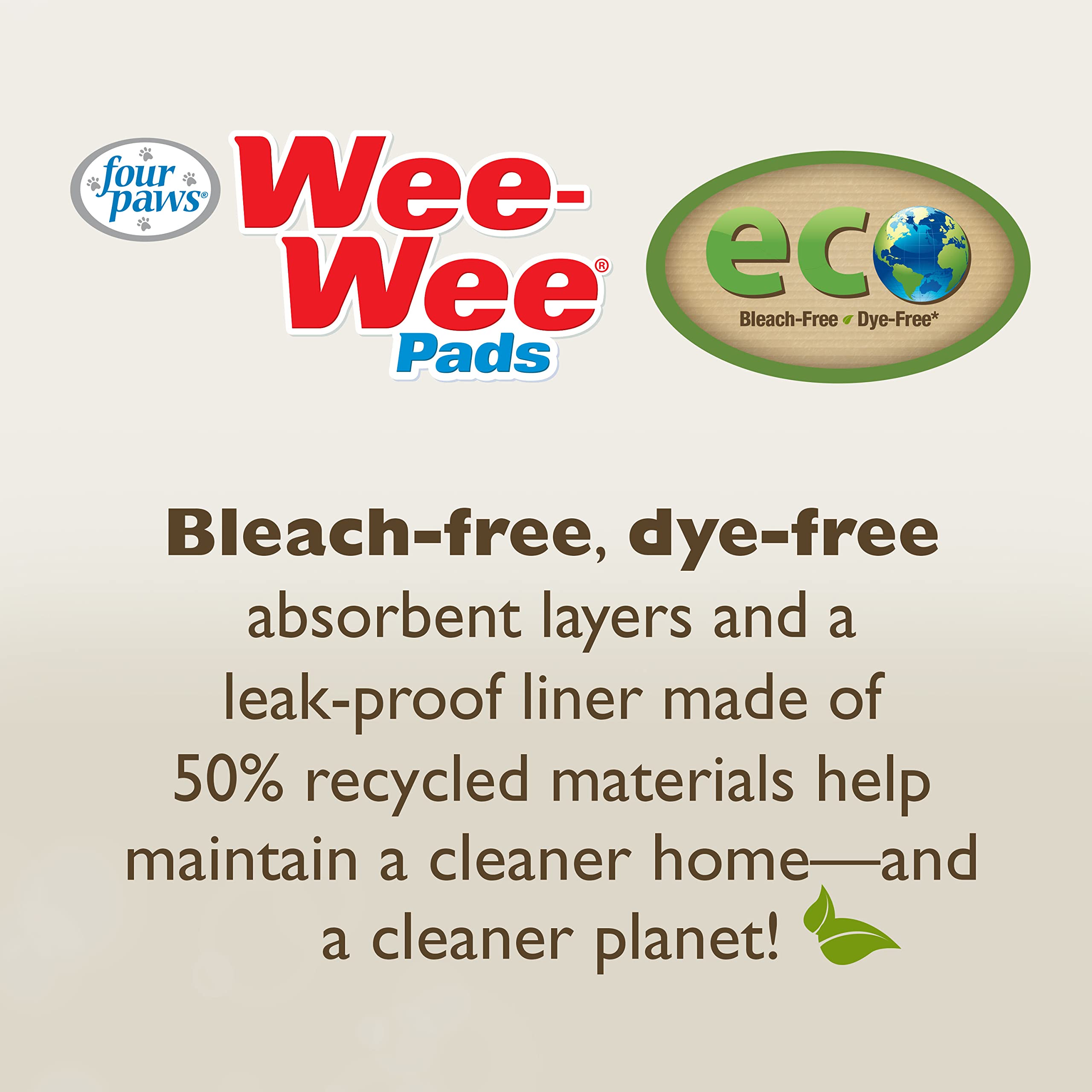 Four Paws Wee-Wee Superior Performance Eco Pee Pads for Dogs - Earth-Friendly Dog & Puppy Pads for Potty Training - Dog Housebreaking & Puppy Supplies - 22" x 23" (50 Count),White