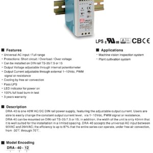 [PowerNex] Mean Well DRA-40-12 12V 3.34A 40W Single Output Switching Power Supply
