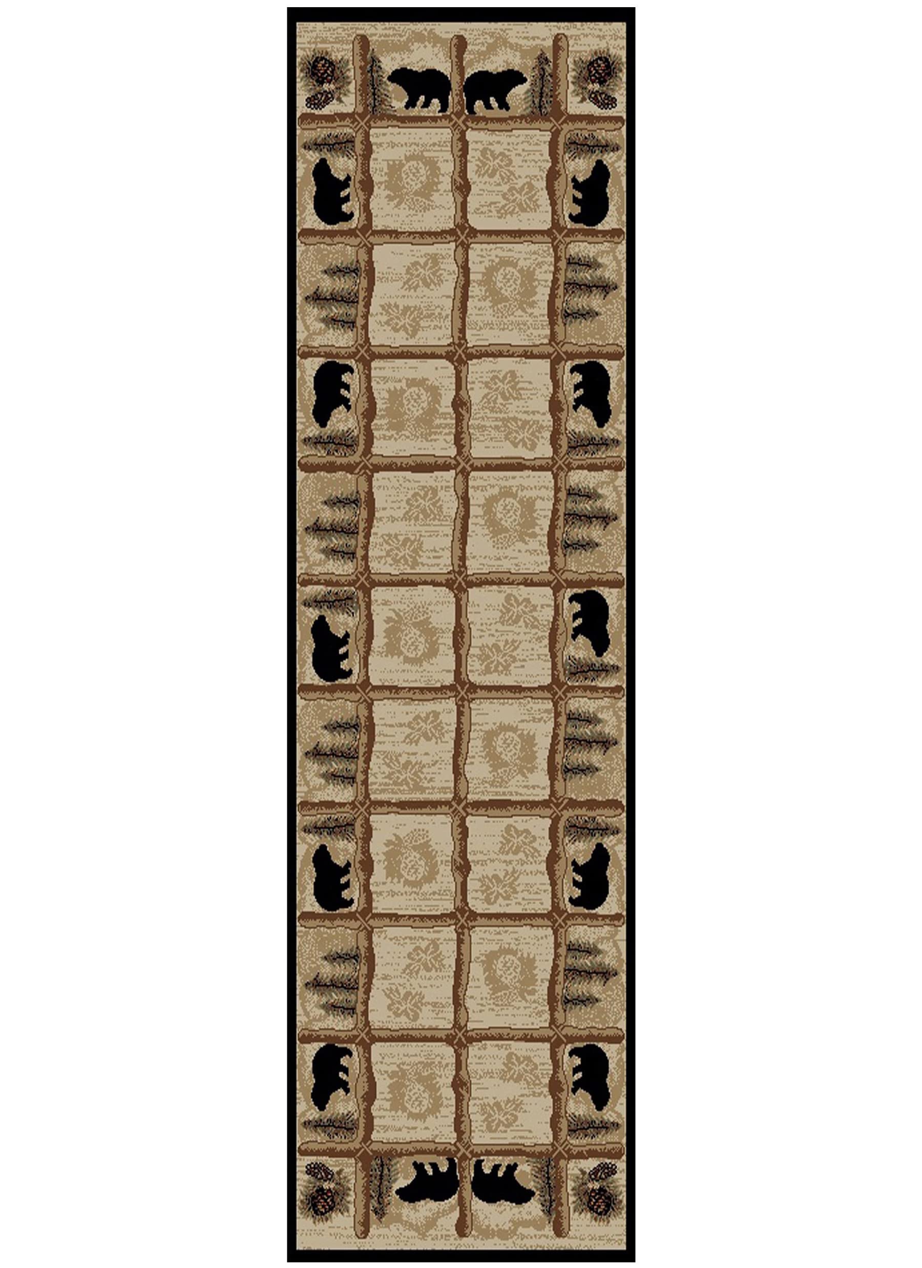 Rustic Lodge, Bear Cabin 2x8 Area Rug, 2'3"x7'7" Multi 7472