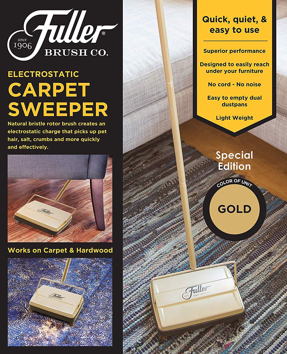 Fuller Brush Carpet Sweeper - Gold