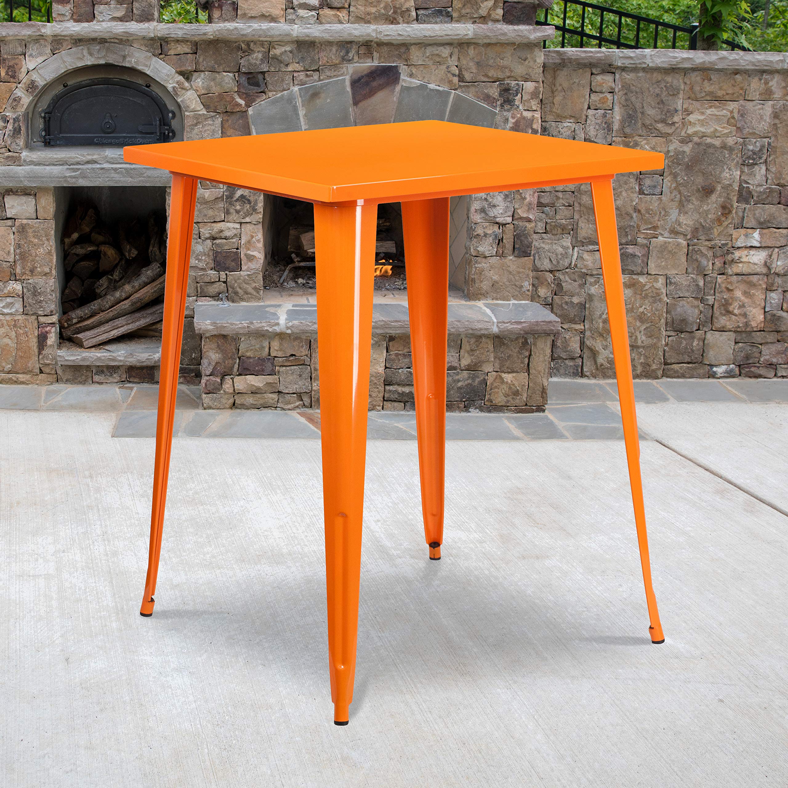 Flash Furniture Nolan Commercial Grade 31.5" Square Orange Metal Indoor-Outdoor Bar Height Table