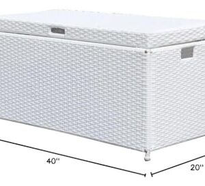 BOWERY HILL Wicker/Rattan Patio Storage Deck Box with Steel Frame in White