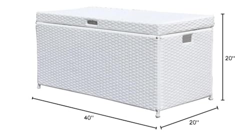 BOWERY HILL Wicker/Rattan Patio Storage Deck Box with Steel Frame in White