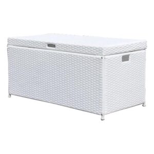 bowery hill wicker/rattan patio storage deck box with steel frame in white