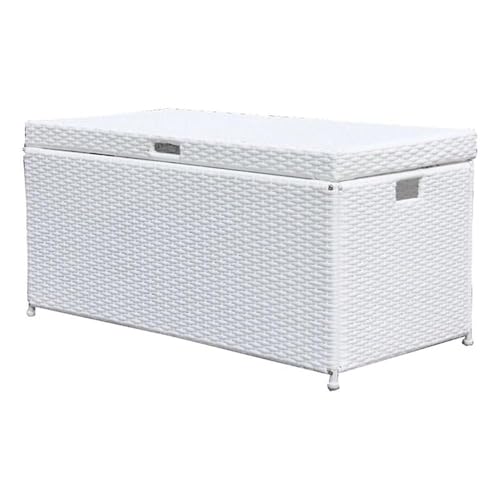 BOWERY HILL Wicker/Rattan Patio Storage Deck Box with Steel Frame in White