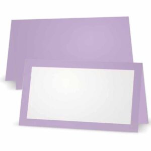 lavender place cards - flat or tent style - 10 or 50 pack- white front with solid color border placement table name seating stationery party supplies (10, tent style)