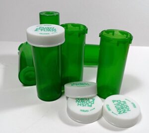 plastic prescription green vials/bottles 25 pack w/caps 8 dram size-new