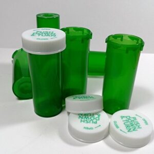 Plastic Prescription Green Vials/Bottles 25 Pack w/Caps 8 Dram Size-New