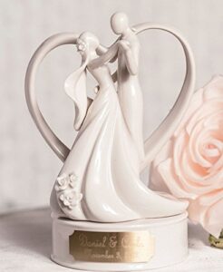 personalized stylized dancing bride and groom wedding cake topper - custom names and wedding date