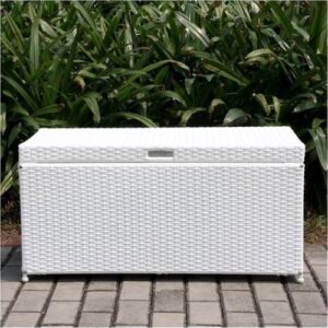 BOWERY HILL Wicker/Rattan Patio Storage Deck Box with Steel Frame in White