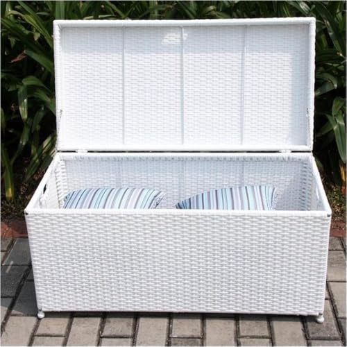 BOWERY HILL Wicker/Rattan Patio Storage Deck Box with Steel Frame in White