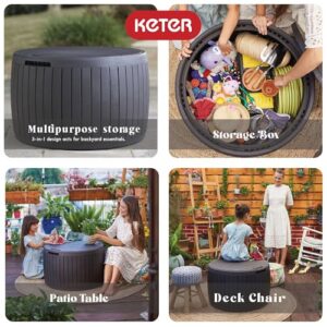 Keter Circa 3-in-1 Outdoor Resin Ottoman Deck Storage Box with 37-Gallon Storage, All-Weather, Easy Assembly, Stylish Patio Table and Seat, Brown