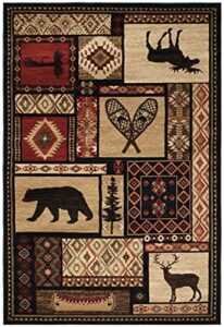 rustic lodge bear moose deer panel 5x8 red area rug, 5'3"x7'7" 6913