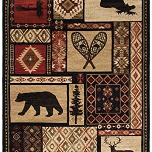 Rustic Lodge Bear Moose Deer Panel 5x8 Red Area Rug, 5'3"x7'7" 6913