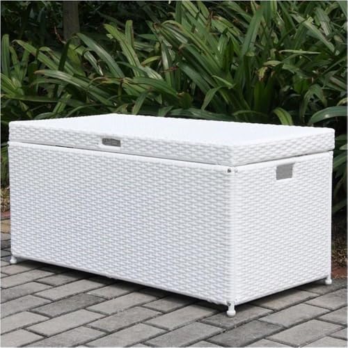 BOWERY HILL Wicker/Rattan Patio Storage Deck Box with Steel Frame in White