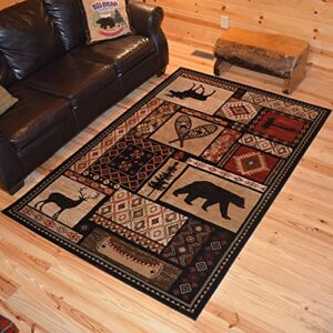 Rustic Lodge Bear Moose Deer Panel 5x8 Red Area Rug, 5'3"x7'7" 6913