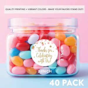 Andaz Press Blush Pink Gold Glitter Girl Baby Shower Party Collection, Round Circle Label Stickers, Thank You for Celebrating with US, 40-Pack