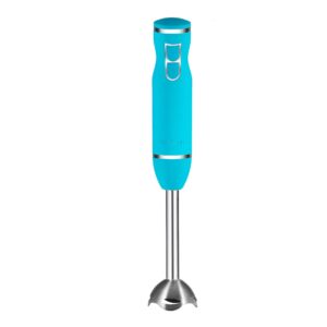 chefman immersion stick hand blender with stainless steel shaft & blades, powerful ice crushing 2-speed control handheld mixer, purees smoothie, sauces & soups, 300 watts, turquoise