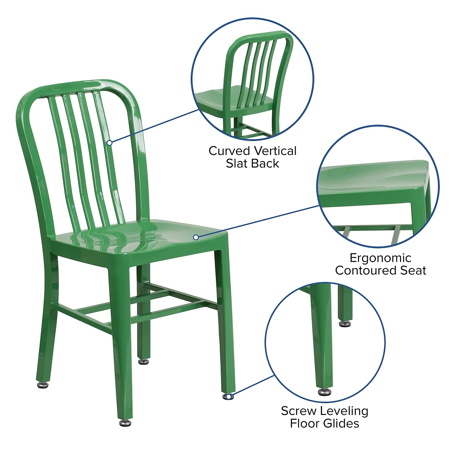 Flash Furniture Gael Commercial Grade 2 Pack Green Metal Indoor-Outdoor Chair