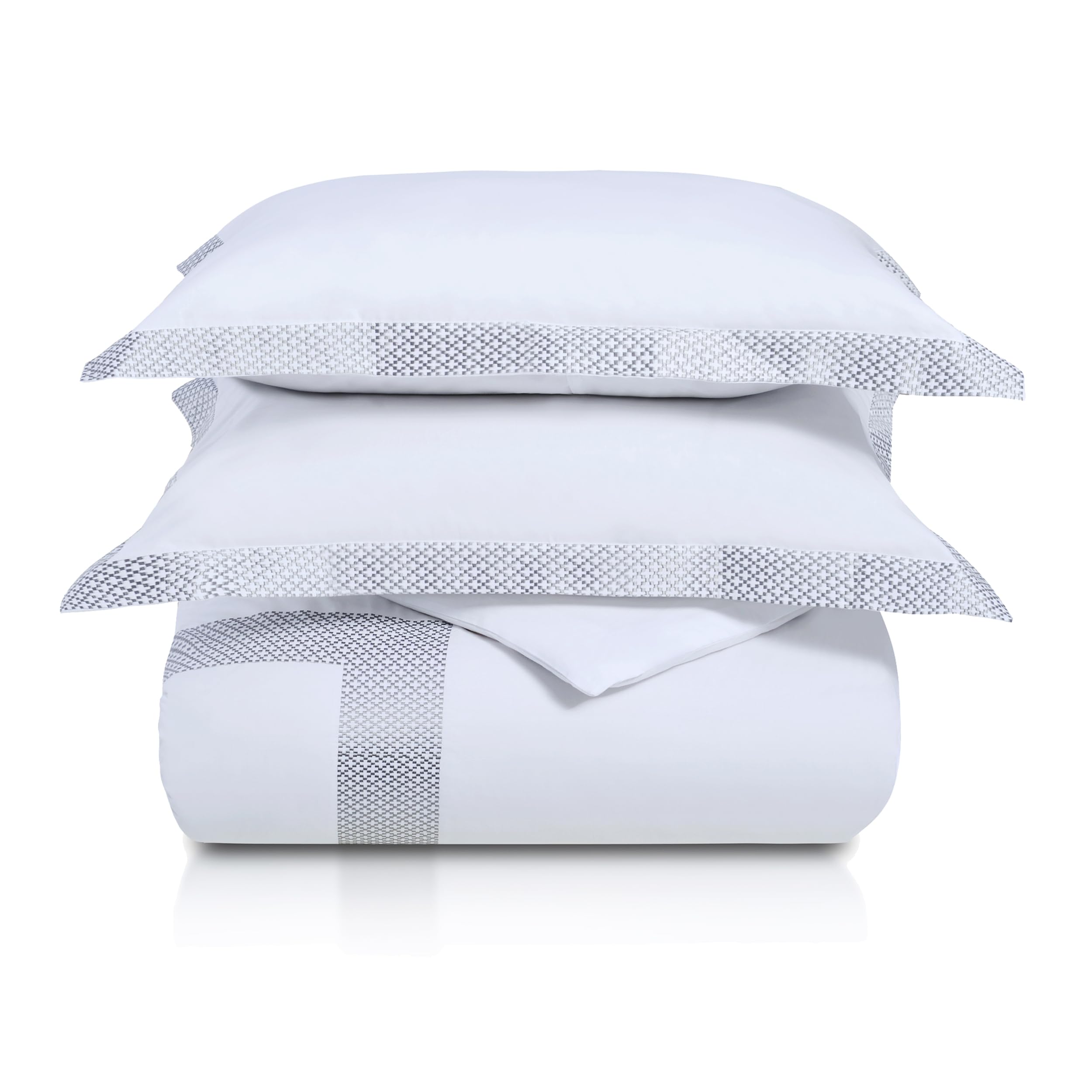 SUPERIOR Glenmont Embroidered Duvet Cover Set, Long-Staple Cotton, King/Cal King, White