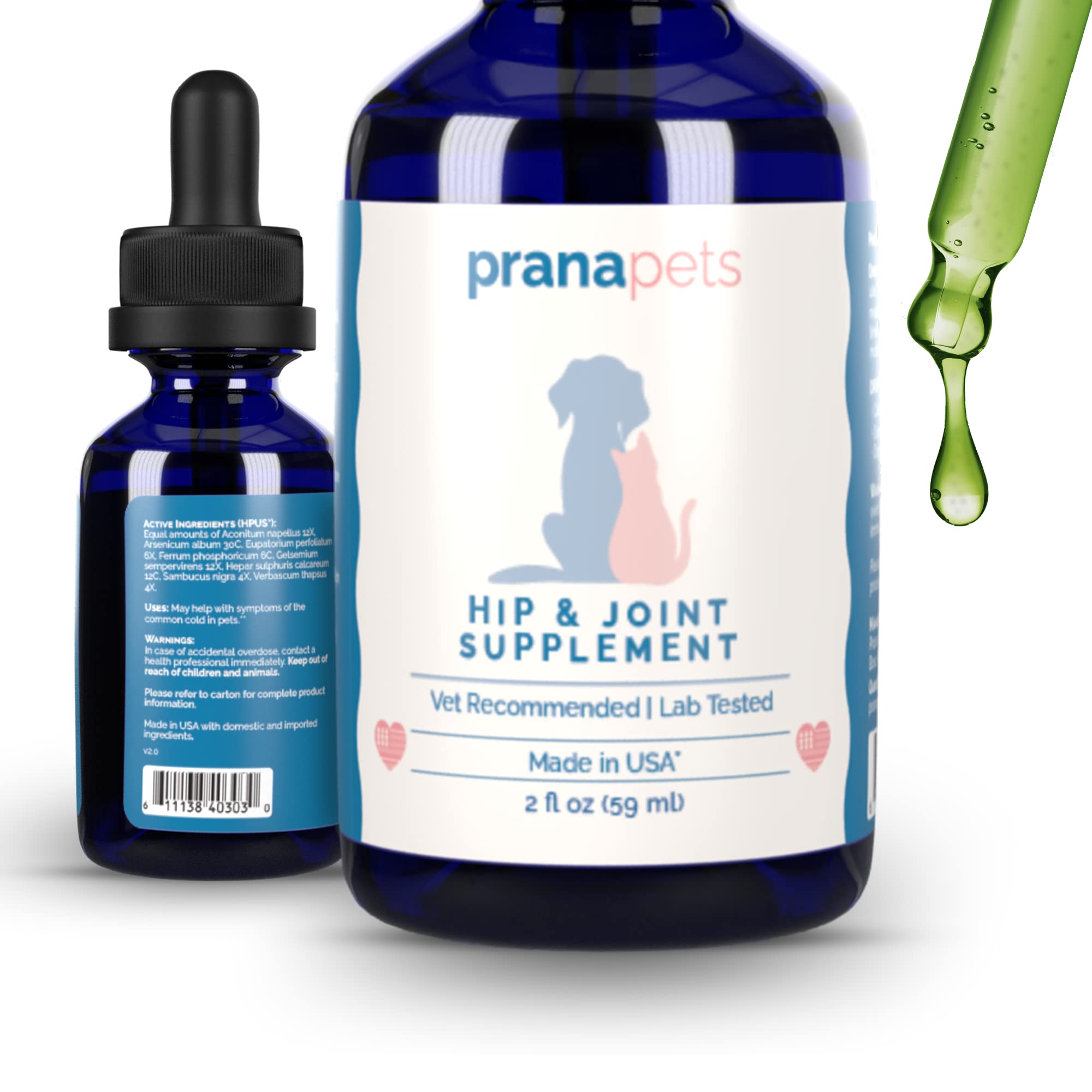 PranaPets Hip & Joint Supplement with Glucosamine for Dogs & Cats Naturally Relieves Mobility Issues | Safely Promotes Enhanced Mobility in Legs & HIPS | Helps Reduce Soreness & Back Pain