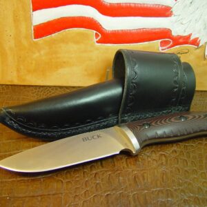 Custom cross draw knife sheath for the buck Selkirk knife. The sheath is made out of water buffalo hide leather Black.