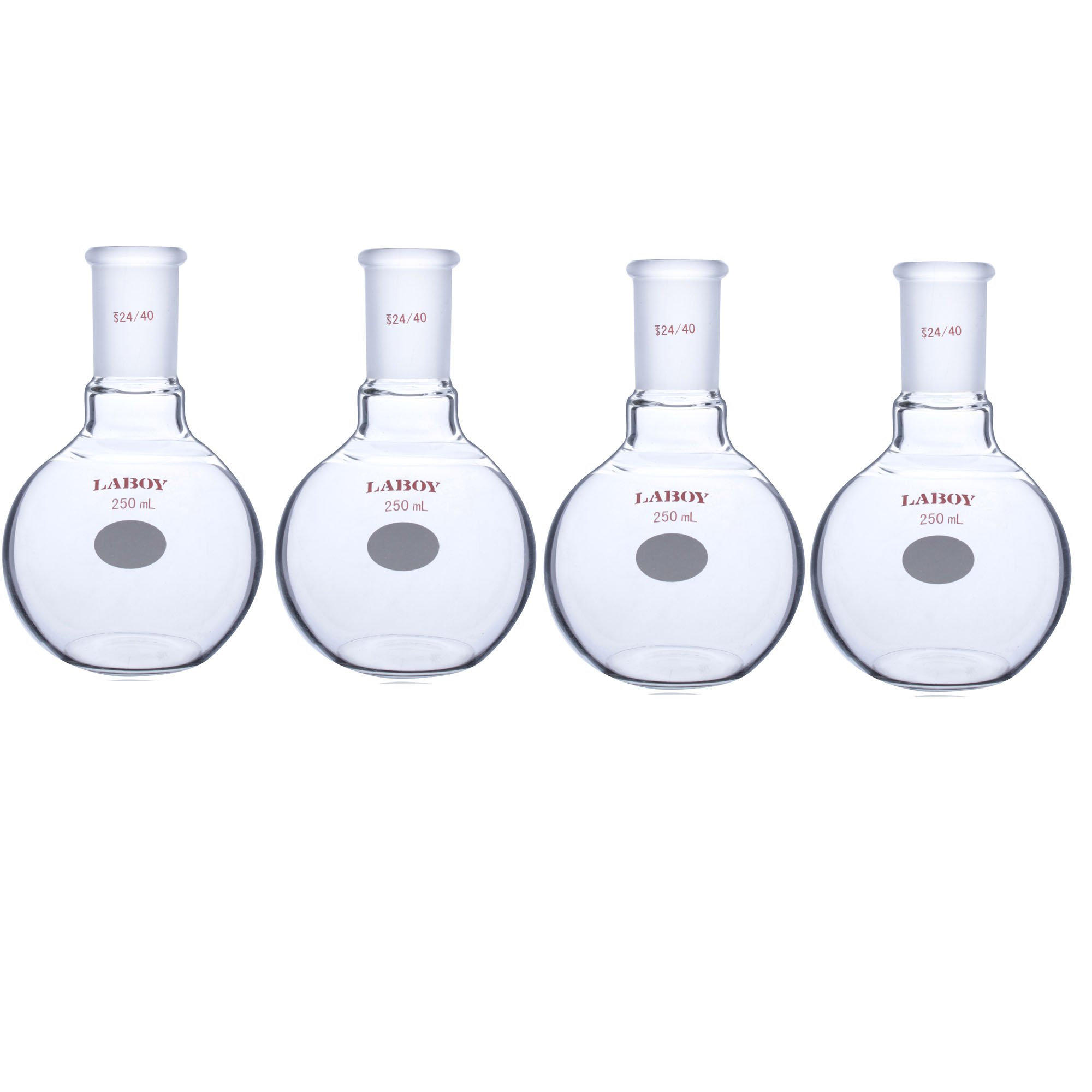 Laboy Glass Single Neck Flat Bottom Boiling Flask 250mL with 24/40 Joint Heavy Wall Receiving Apparatus Organic Chemistry Lab Glassware (Pack of 4)