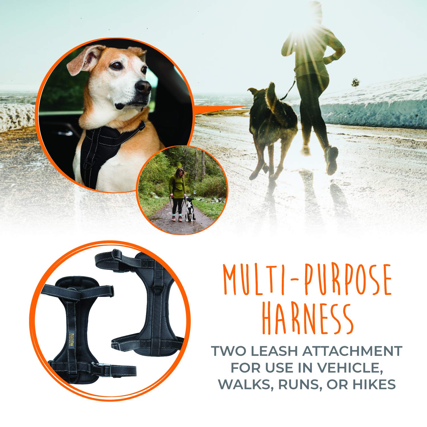 Mighty Paw Vehicle Safety Dog Harness - Adjustable Straps - Soft Padding - No Pull Front Leash Attachment - Padded Car Harness for Dog Vehicle Safety - Comfortable Dog Harness for All Dog Breeds