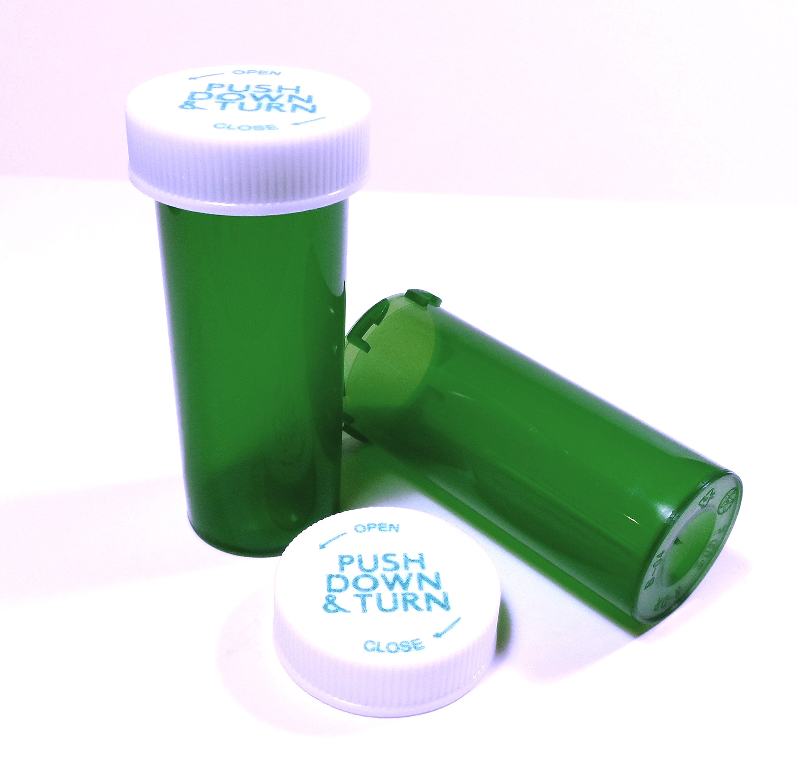 Plastic Prescription Green Vials/Bottles 25 Pack w/Caps 8 Dram Size-New