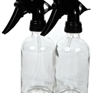 Vivaplex, 2, Large, 8 oz, Empty, Clear Glass Spray Bottles with Black Trigger Sprayers