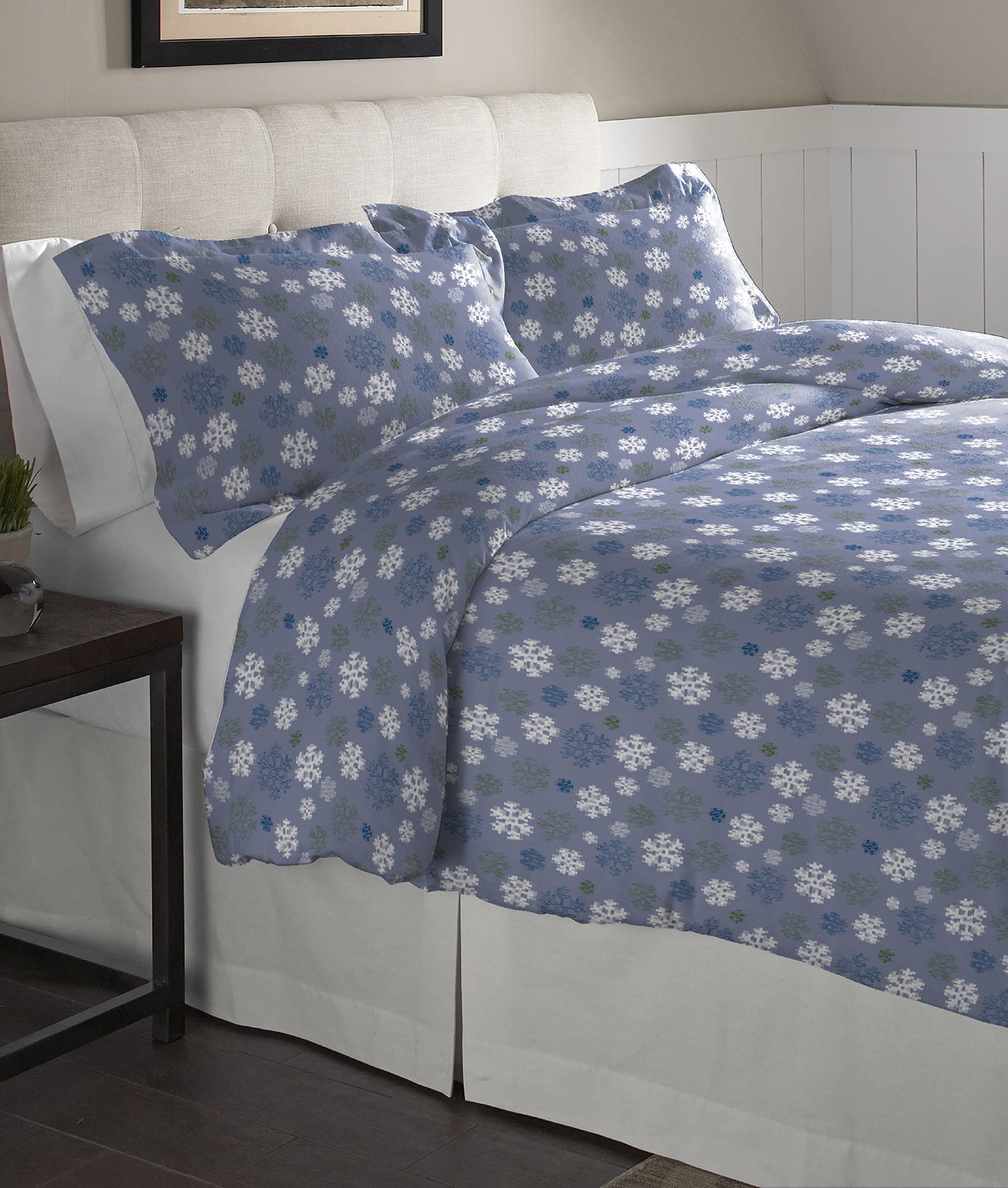 Pointehaven Flannel Oversized Duvet Set, Twin, Snow Flakes