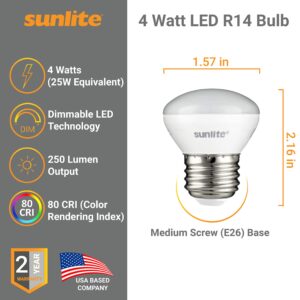 Sunlite 80431 LED R14 Mini Reflector Floodlight Light Bulb, 4 Watts (25W Equivalent), 250 Lumens, Medium (E26) Base, Dimmable, ETL Listed, 2700K Soft White, 1 Count