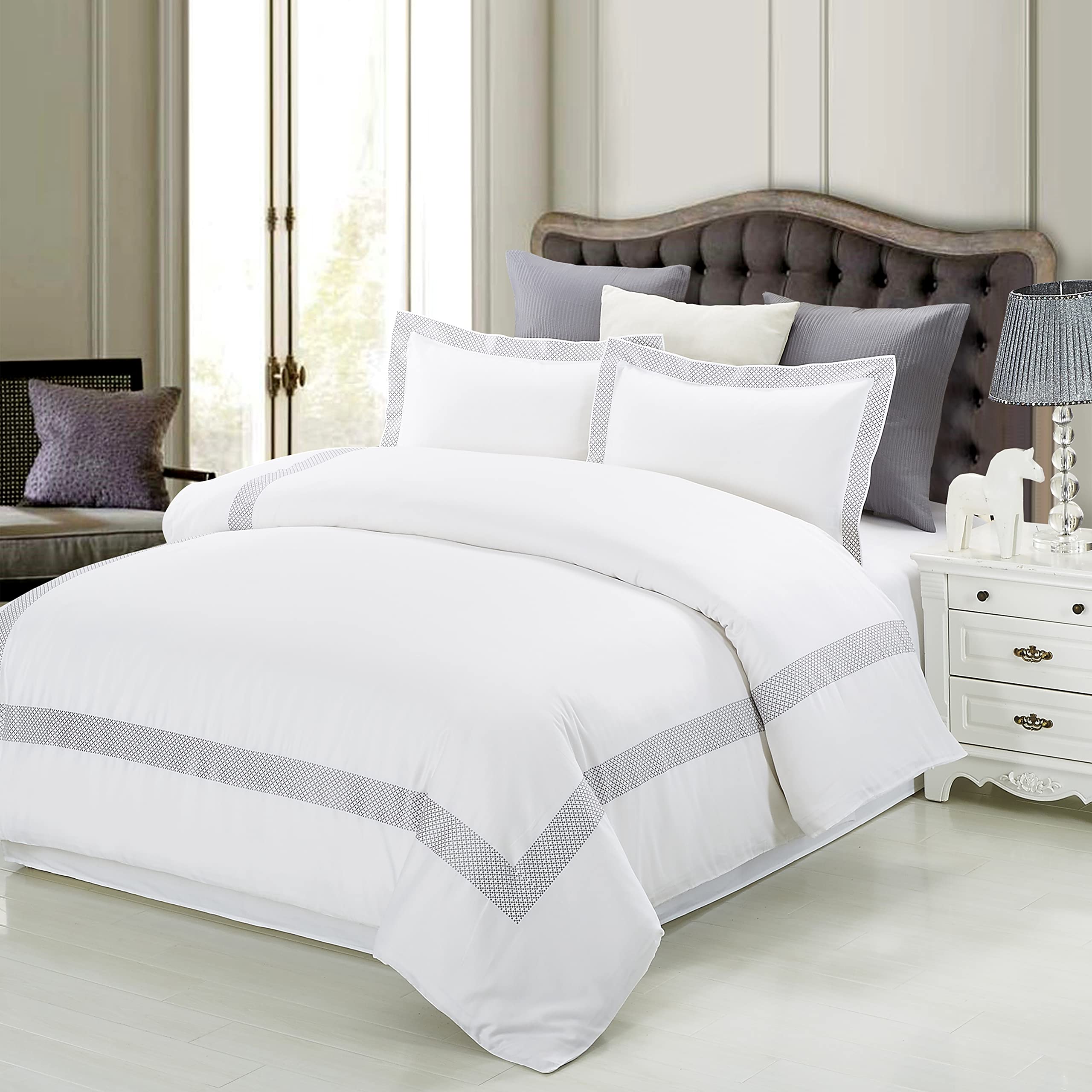 Superior 200 Thread Count 100% Cotton Embroidered Glenmont Duvet Cover Set, Twin/Twin X-Large