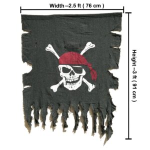 LANGXUN 2pcs Large Size 3ft x 2.5ft Retro and Weathered linen Pirate Flag for Halloween Decorations, Pirate Party, Kids Room Décor (Black-1pcs)